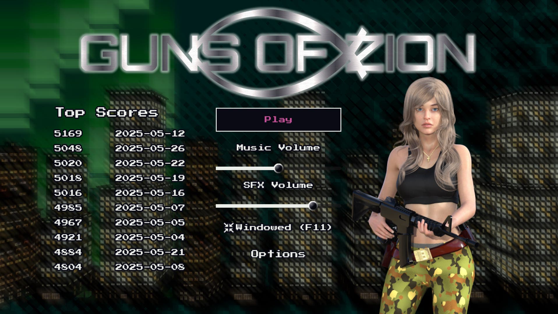 Guns of Zion Main Menu Screen